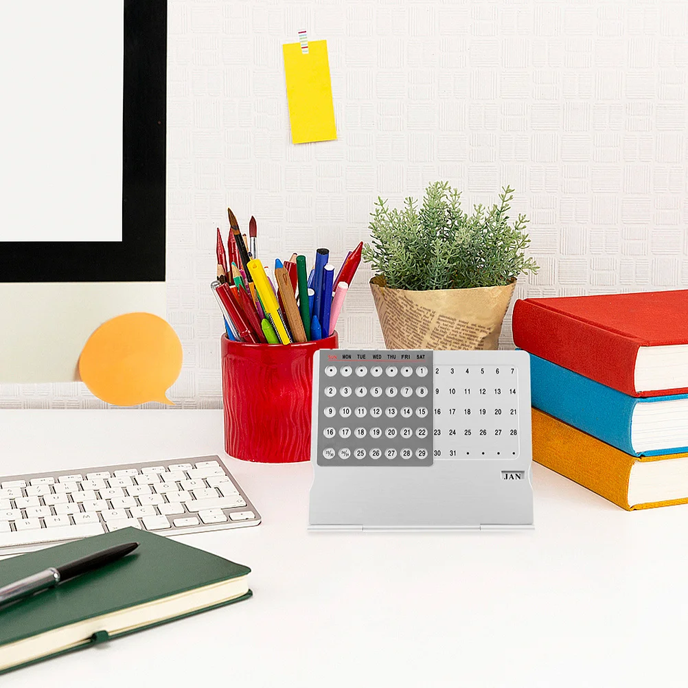 2 قطعة تقويم مكتبي دائم من الألومنيوم ديكور مكتبي معدني إبداعي منظم مكتب تقويم قائم صغير للمهم #2