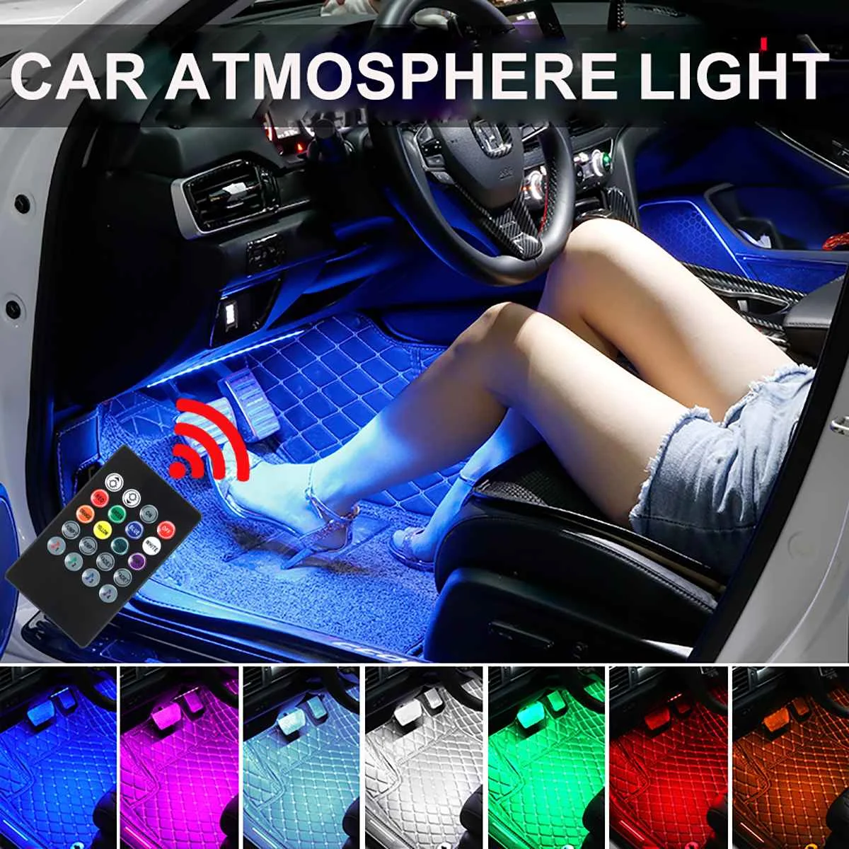 12V 72 LED  Car Interior Ambient Foot Strip Light Kit Accessories Backlight Remote App Music Control Auto RGB Decorative Lamps