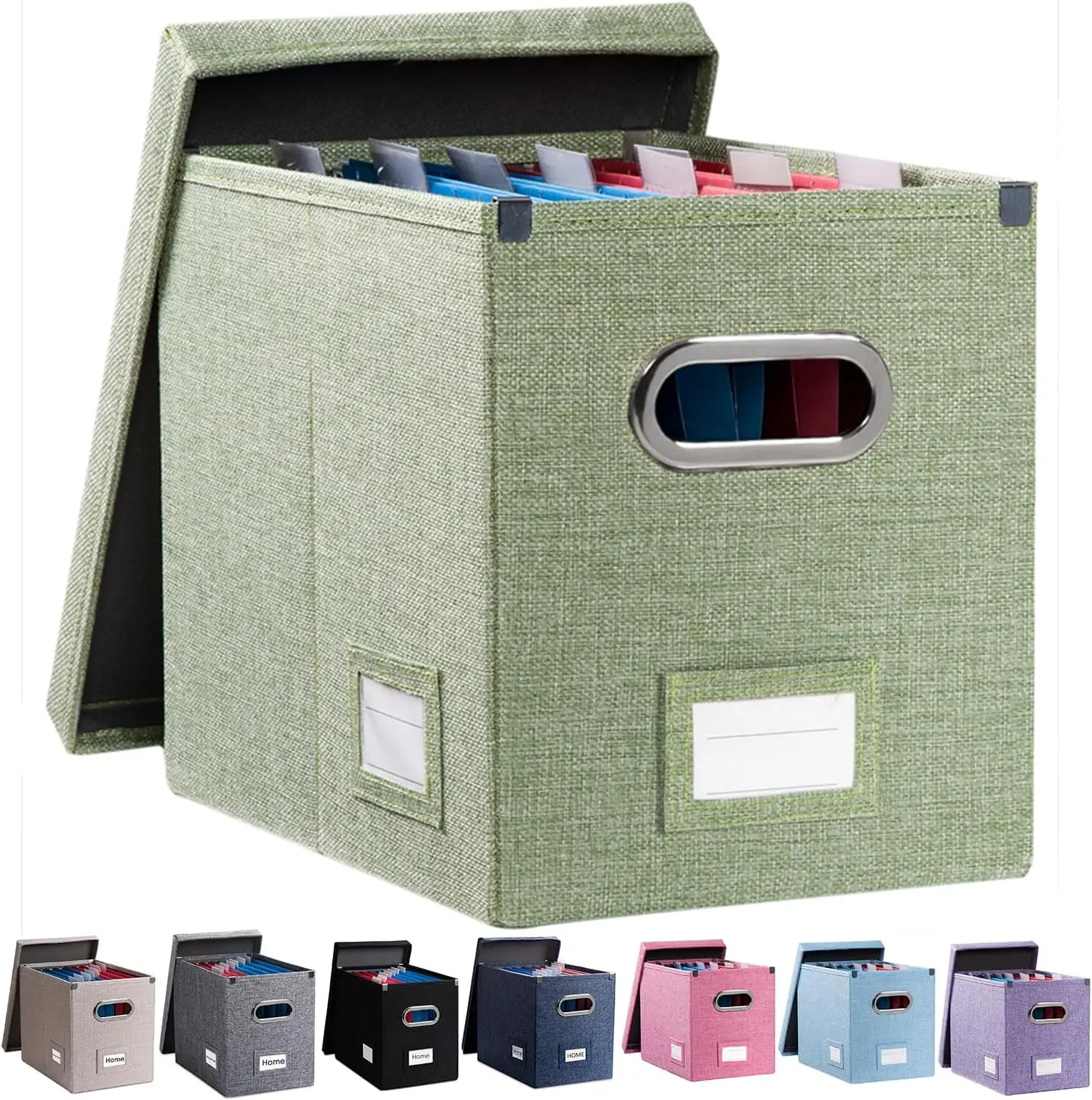 

Collapsible File Organizer Box for Letter/Legal Size - Linen Storage with Lid, Green, 14x9.3x10.8 Inch