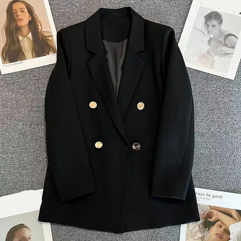 Elegant Double-Breasted Suit Jacket Women Fashion Temperament Office Lady Blazers Versatile Loose High-End Notched Collar Coats