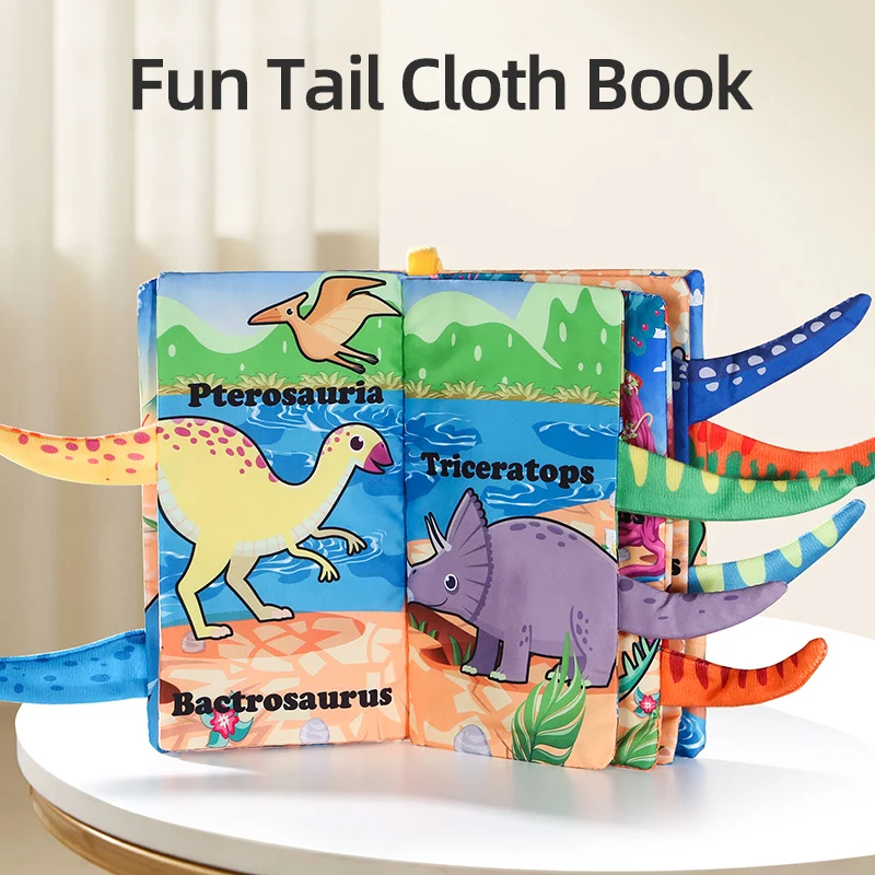 Baby-Stoffbuch, 6-seitig, Dinosaurier-Serie, 0–3 Jahre altes Kleinkind, Eltern-Kind-Interaktion, Schwanz-Stoffbuch, Babyspielzeug, Geschenk für Neugeborene