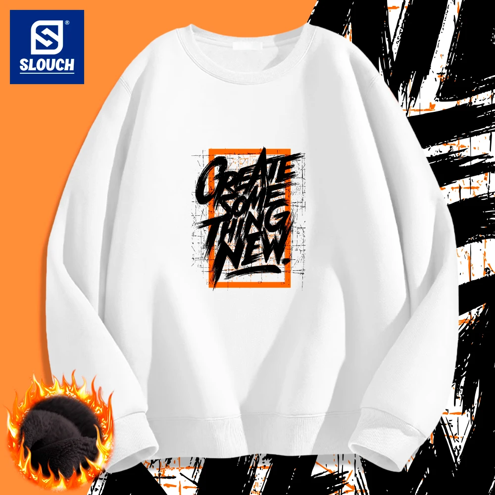 Greate Some Thing New Letter Printed Hoodies Creative Graphic Sweatshirt O-Neck Hoodie Autumn Winter Warm Pullover Mens Clothing