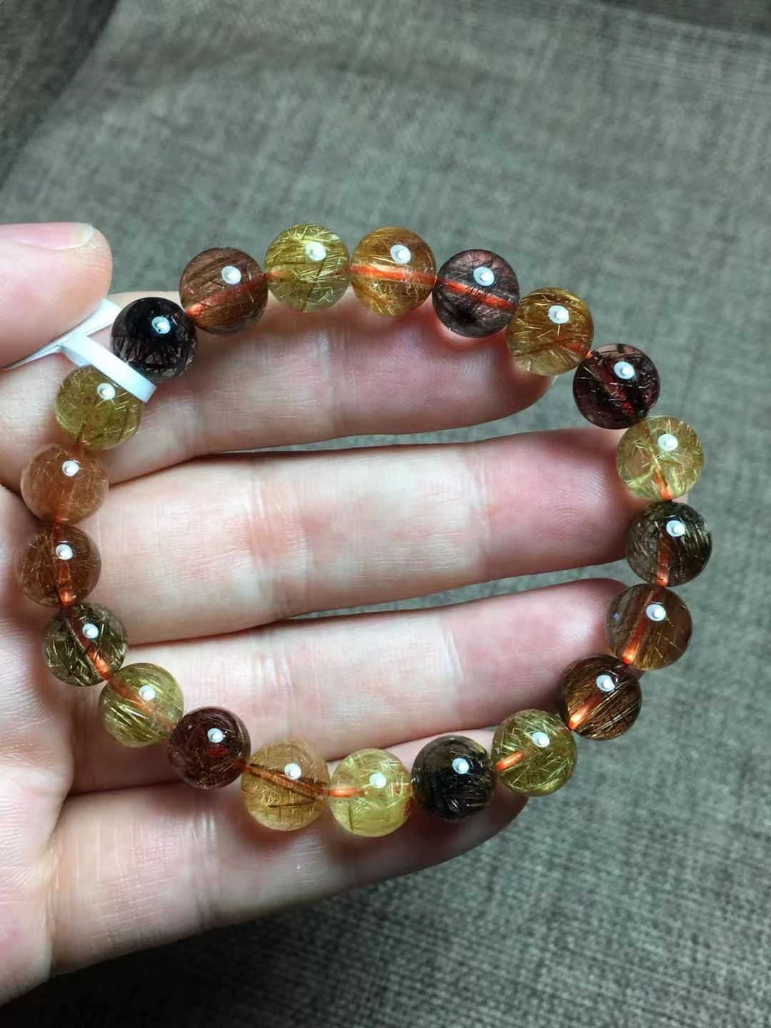 Natural Copper Colorful Rutilated Quartz Bracelet 9mm Gold Green Rutilated Clear Round Women Bracelet AAAAAA