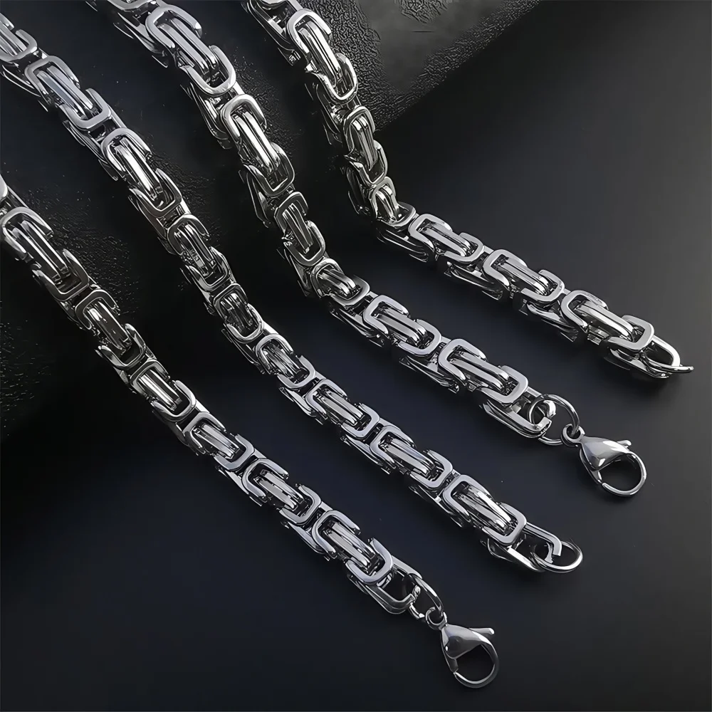 4mm Edelstahl Byzantinische Kettenkette Hip-Hop Silberfarben Herrenkette Vintage Party Schmuck Trendige Accessoires – Detail 5