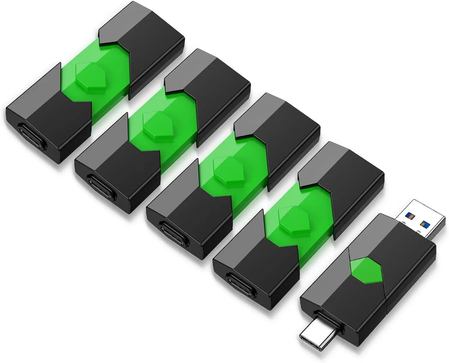 

64GB USB Drive 5 Pack, USB 3.0 Dual Thumb Drive 2 in 1 Flash Drive for iPhone iPad Android Computer with Sliding Lid