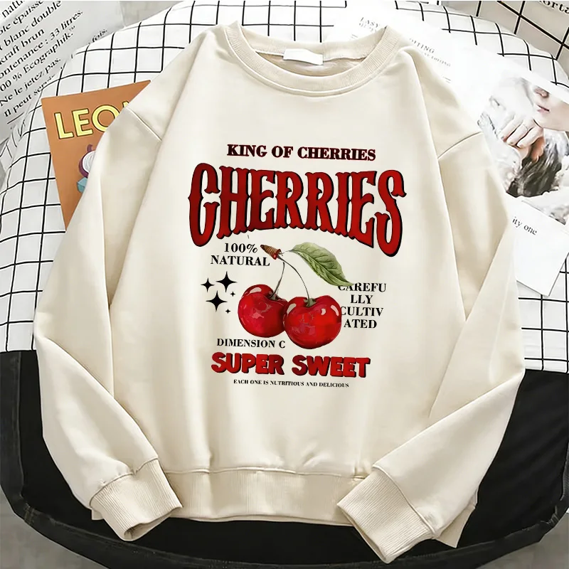 Graphic Y2k Cherry Gothic Womens Hoodies Fleece Sweatshirt 90s Fashion O-Neck Pullover Casual Female Clothes
