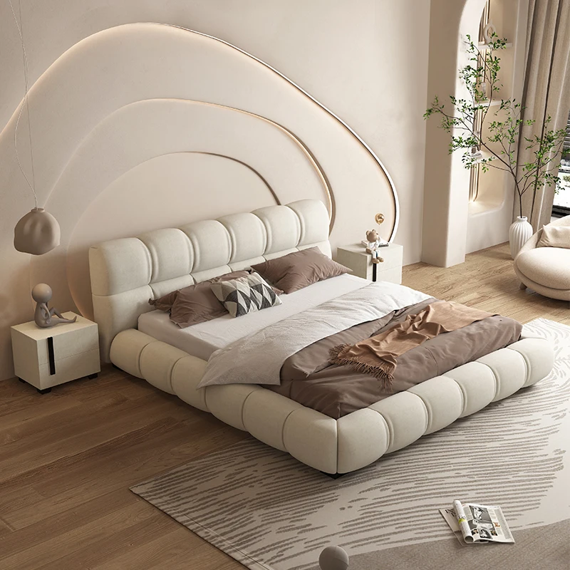 

Twin Aesthetics Bed Ltalian Style Minimalist Light Luxury Fashionable Modern Bed Apartment Quality Full Body Muebles Furniture