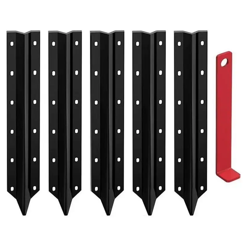 WORTHOWN-Fence Post Repair Kit Steel Stakes With Installation Tool And Screws For Wooden Fence Support Column Black
