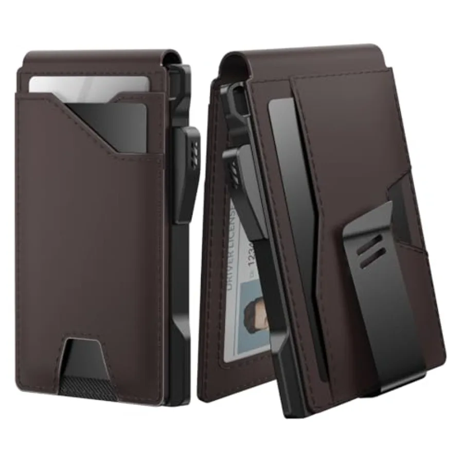 

Tactical Wallet for Men Card Holder: Pop Up Card Case Genuine Leather Smart RFID Blocking Slim Minimalist Thin Front Pocket - 1