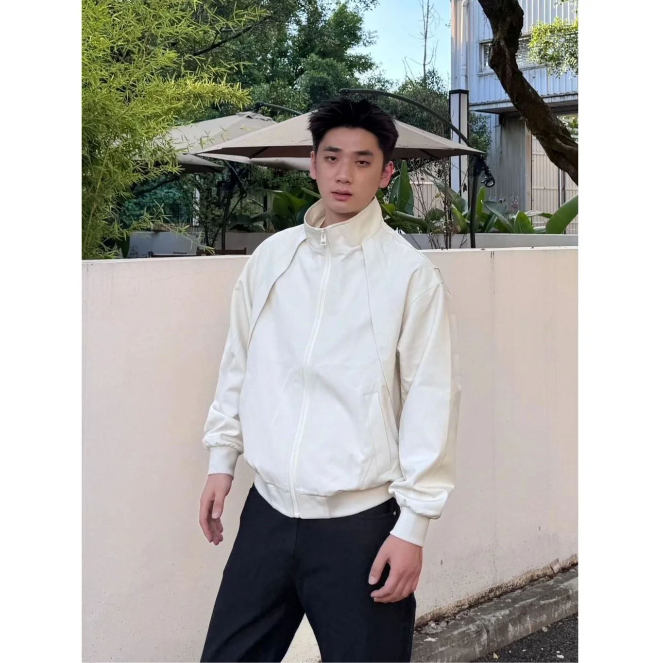 

ZPAG Autumn American Casual Stand Collar Tee-Proof Jaet Color Vintage Outdoor Workwear Flight Jaet Versatile Coat