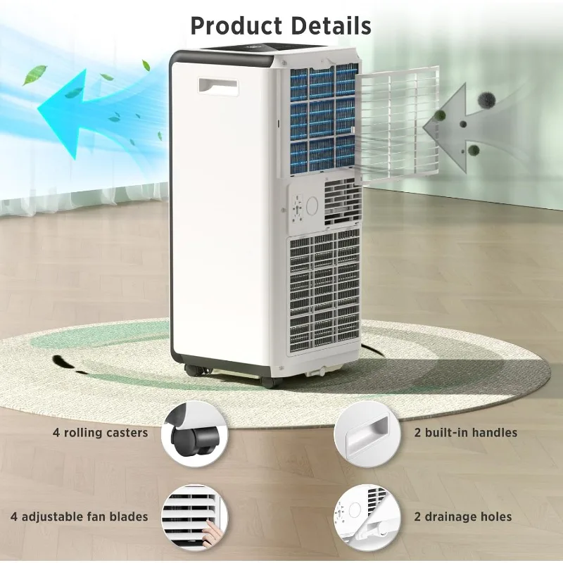 ZAFRO 8.000 BTU draagbare airconditioners (2024 opgewaardeerd) Koel tot 350 m2), met koel/ontvochtiger/ventilator/slaapmodi, wit