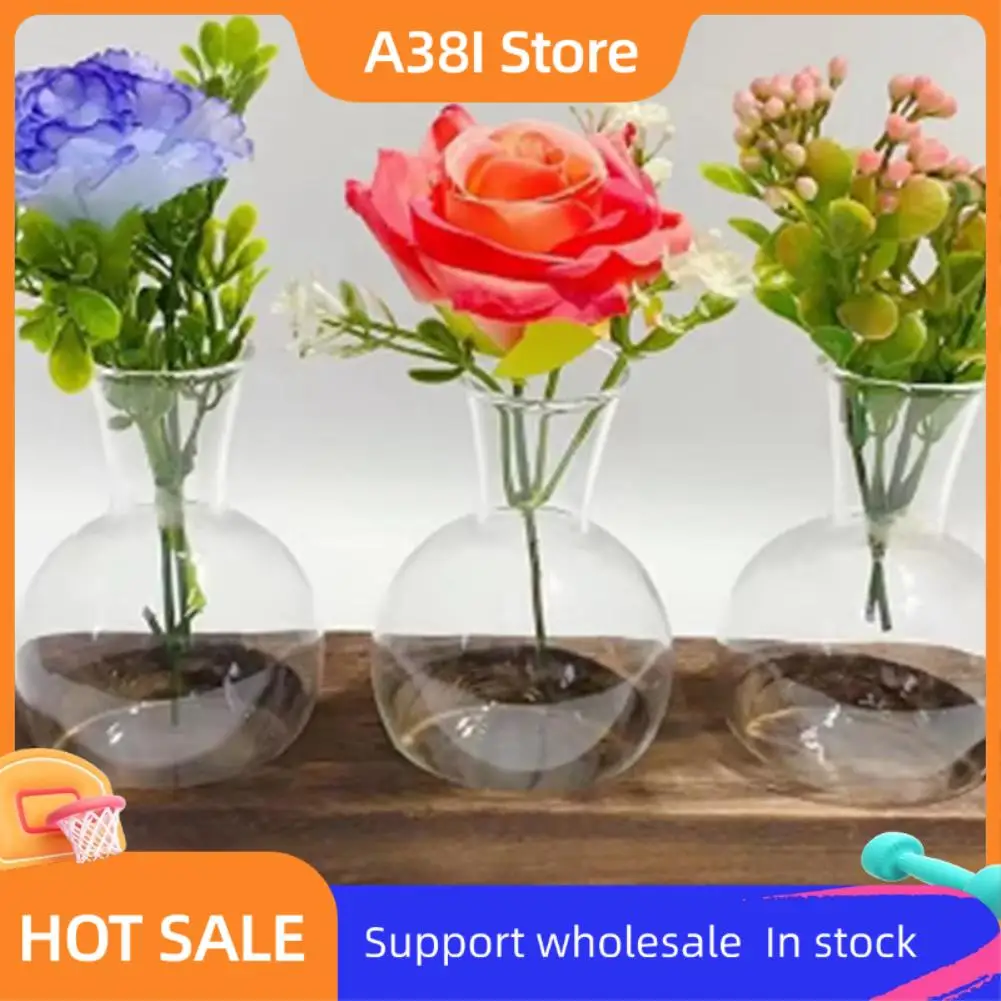 

A38I гидропонные вазы для растений, винтажная станция для размножения, стеклянный прозрачный цветочный горшок с деревянной подставкой, украшение дома