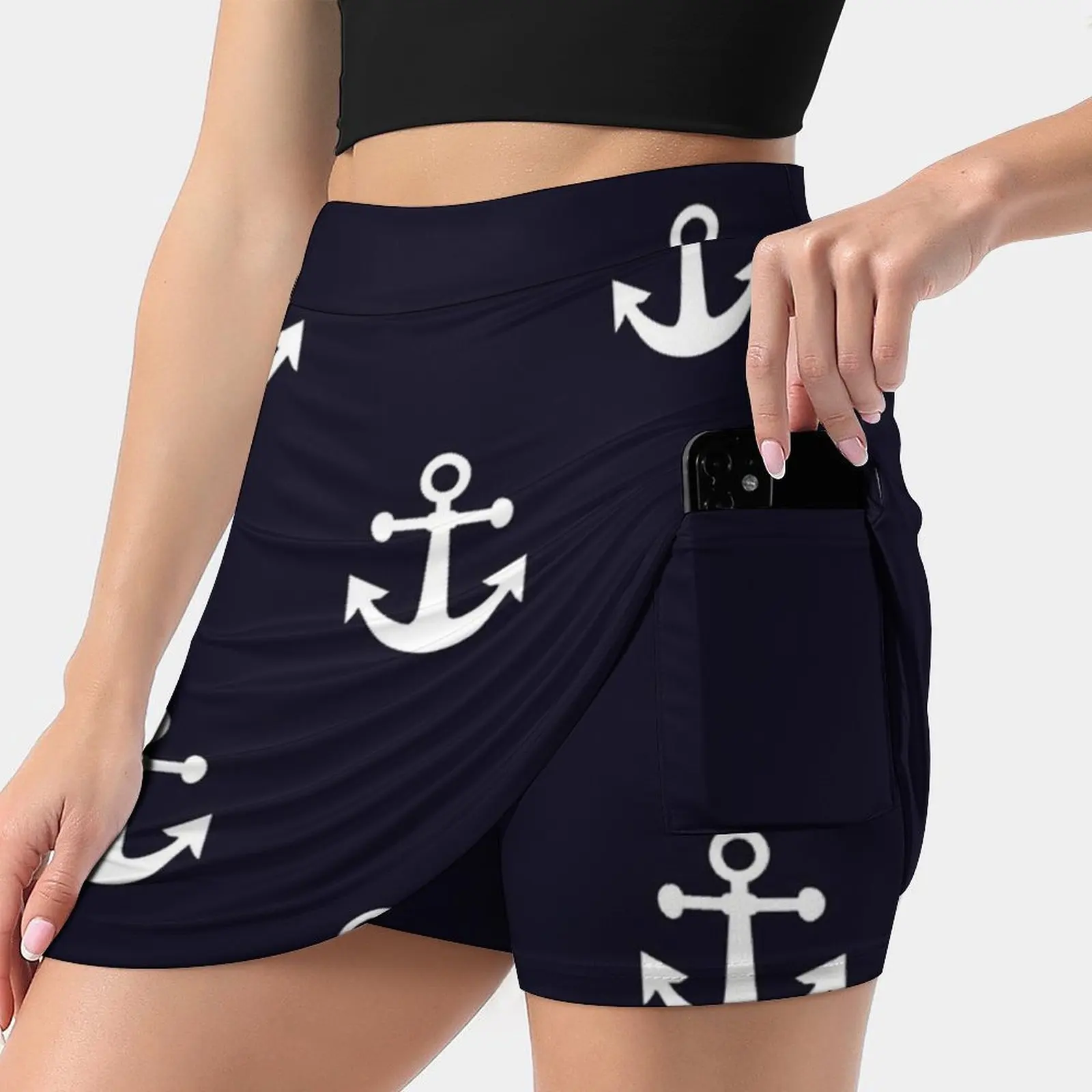 Nautical Anchors Women's skirt Mini Skirts A Line Skirt With Hide Pocket Anchors Navy Nautical