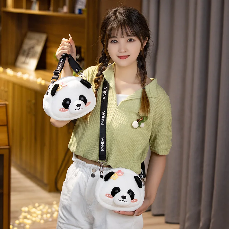 

20cm Cartoon Cute Panda Head Plush Bag Kawaii Stuffed Animals Giant Pandas Plushies Doll Anime Soft Toys Girls Women Crossbags