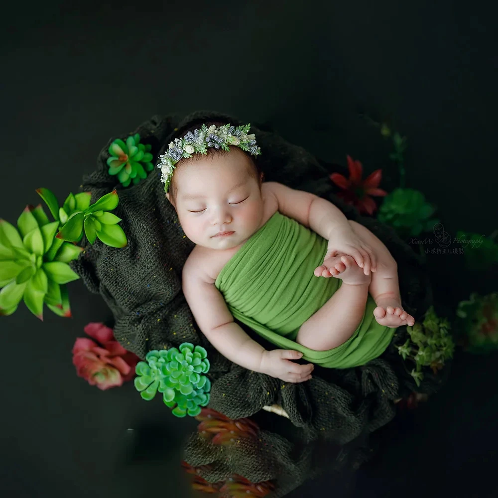 Newborn Photography Props Simulated Lotus Combination + Artificial Flower Headwear Set Baby Boys Girls Studio Photo Accessories