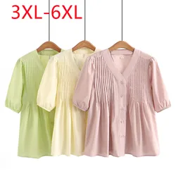 New 2023 Ladies Spring Summer Plus Size Tops For Women Large Size Short Sleeve V-neck Green T-shirt Blouse 3XL 4XL 5XL 6XL