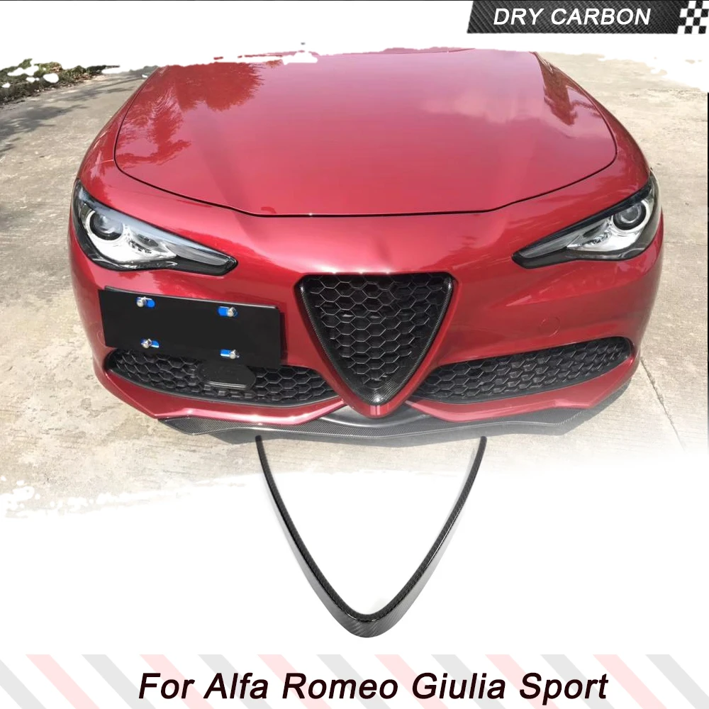 Prepreg Dry Carbon Fiber Front Grill Mesh Frame Cover for Alfa Romeo Giulia Sport & Quadrifoglio Sedan 2015-2018 V Shape Frame