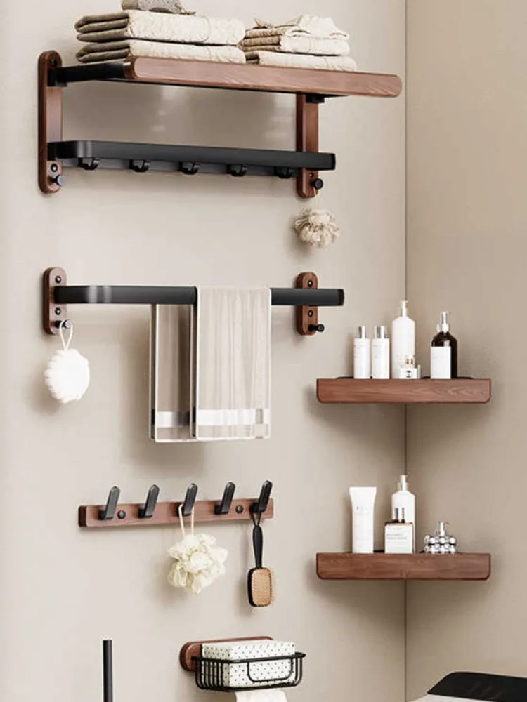

Bathroom Towel Storage Rack Nordic Walnut Toilet Pendant Bathroom Waterproof Hardware Home Decor Luxury Organizer Accessories