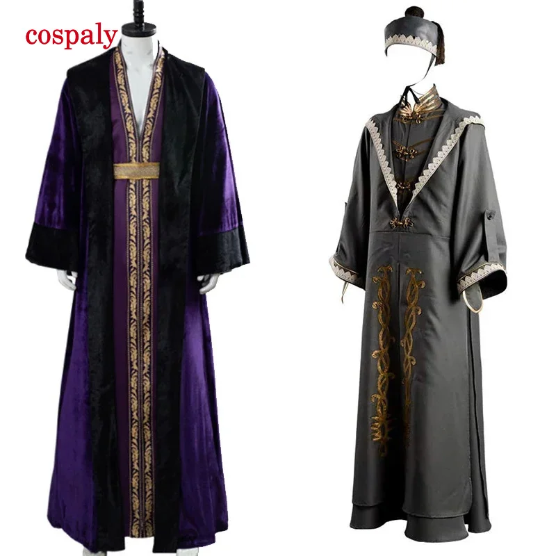 A (в наличии) Albus Дамблдора Косплей Костюм для взрослых халат плащ шляпа наряд полный комплект карнавальный костюм на Хэллоуин