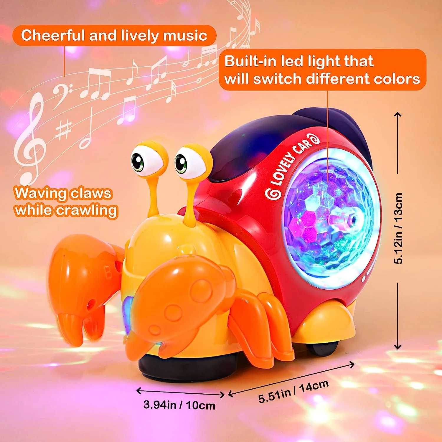 Jouets de crabe inoling pour bébé avec musique, jouets musicaux interactifs pour bébé, jouets de phtalinoling pour tout-petits en mouvement, 0-36 mois, nouveau