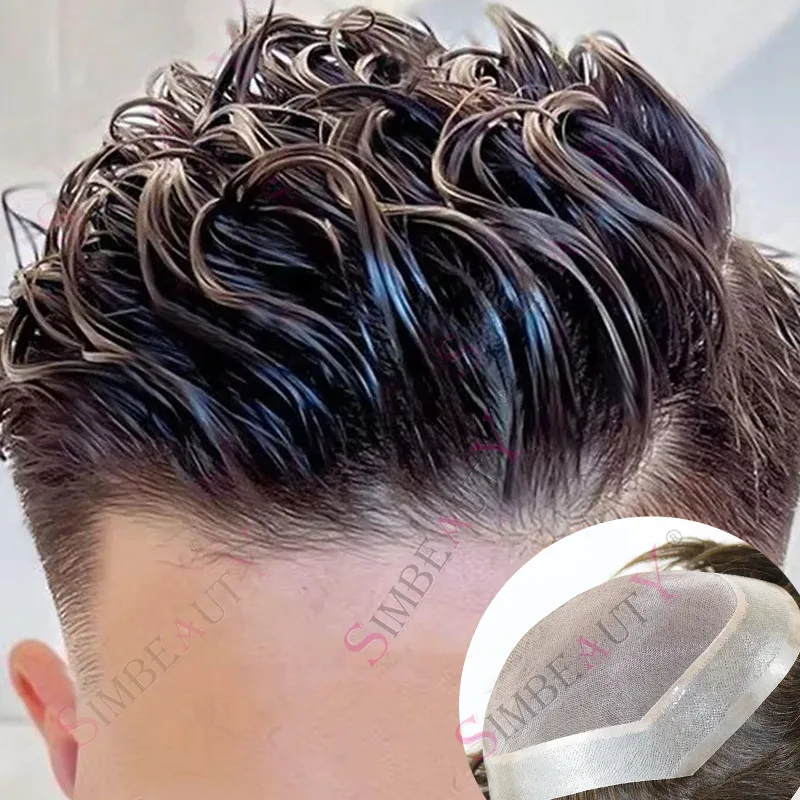 

Natural Hairline Breathable Durable Men's Mono Lace &Pu Blonde Black Human Hair Toupee For Bald Replacement Capillary Prosthesis