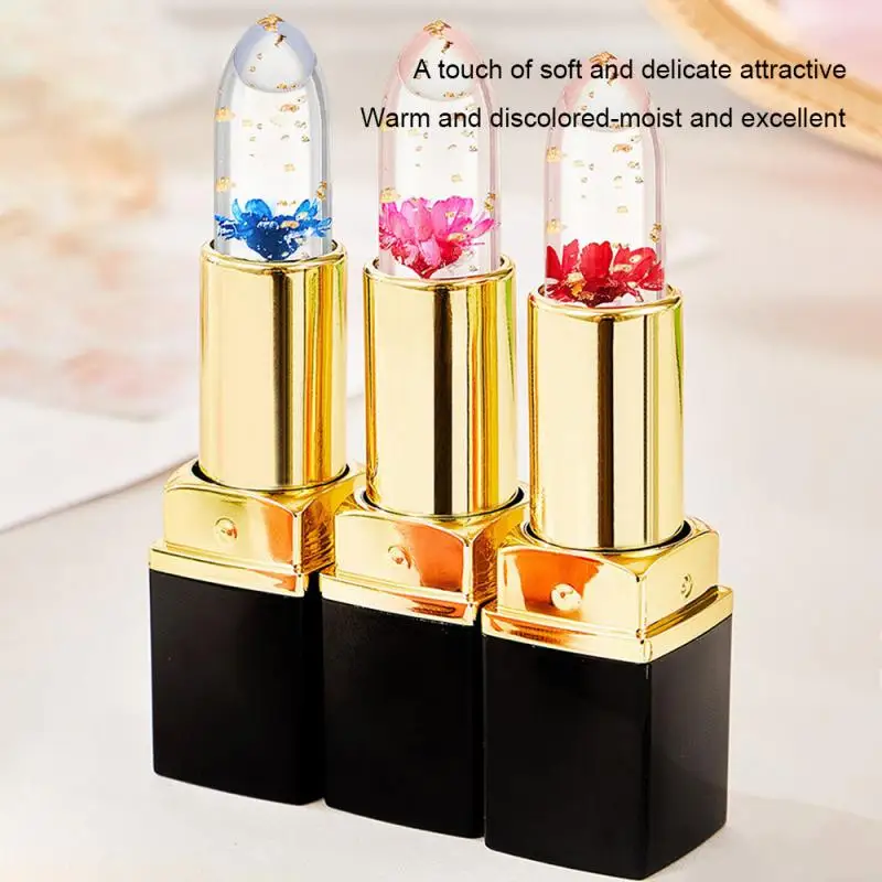 Moisturizing Flower Transparent Lipstick Temperature Color Changing Lip Balm Long Lasting Jelly Lipstick Lips Care Makeup 1pc