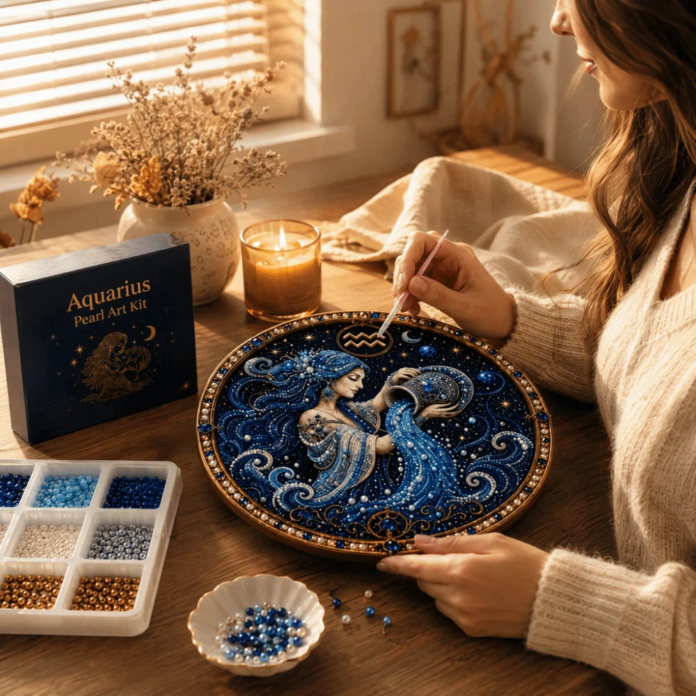 Round Beads 12 Constellation Diamond Painting Kit Entry-level Vintage Style Beaded Artwork Kit Hademade Wall Decor DIY Craft Set