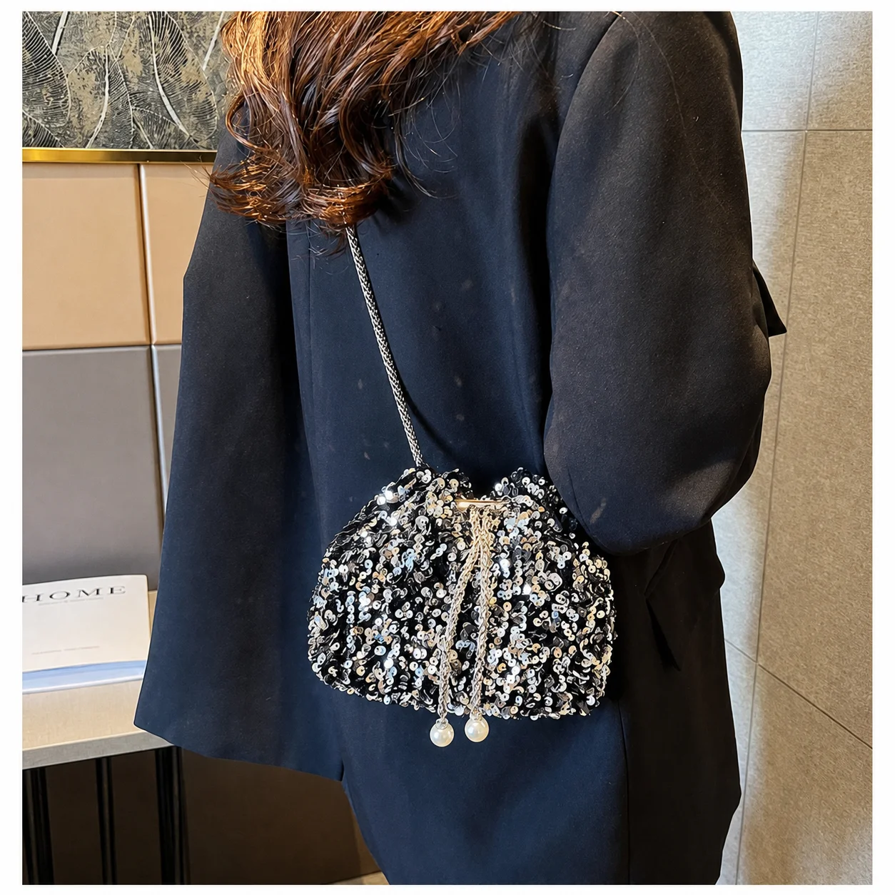 Shoulder Crossbody Bag Urban Minimalist Metal Chain Handbag Crossbody Shoulder Bag Sequined Sequin Handbag For Dating Daily