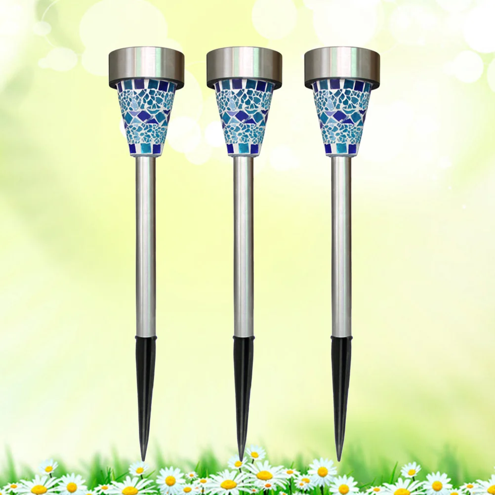3 قطعة مصابيح الحديقة الشمسية للحديقة من الفولاذ المقاوم للصدأ أضواء مسار LED خارجية مقاومة للماء إضاءة بيضاء ضوء الطاقة الشمسية