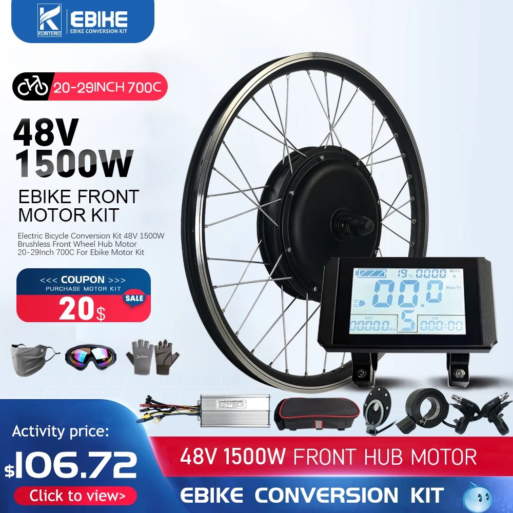 Electric Bike Conversion Kit with KT Color Display 26-29 inch 700C 48V 15000W Front Brushless Hub Motor electric bicycle Kit