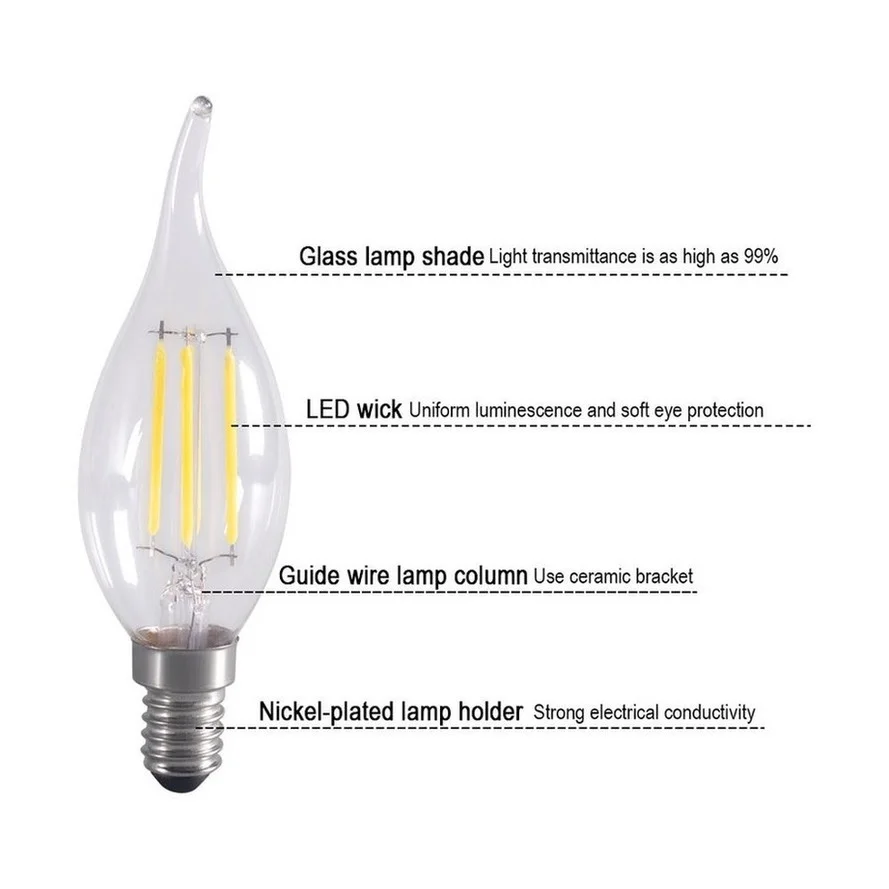 TxxCvv E14 lampadina a filamento LED Edison Retro Candle Light 2W/4W/6W bianco caldo/freddo AC220-240V C35 lampadario lampada uso speciale