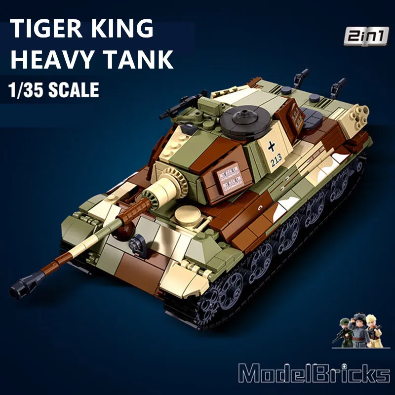 

Sluban Military War 930PCS ARMY Tiger King Heavy Tank Land Force WW2 Soldier Building Blocks Sets Educational Toys for Children