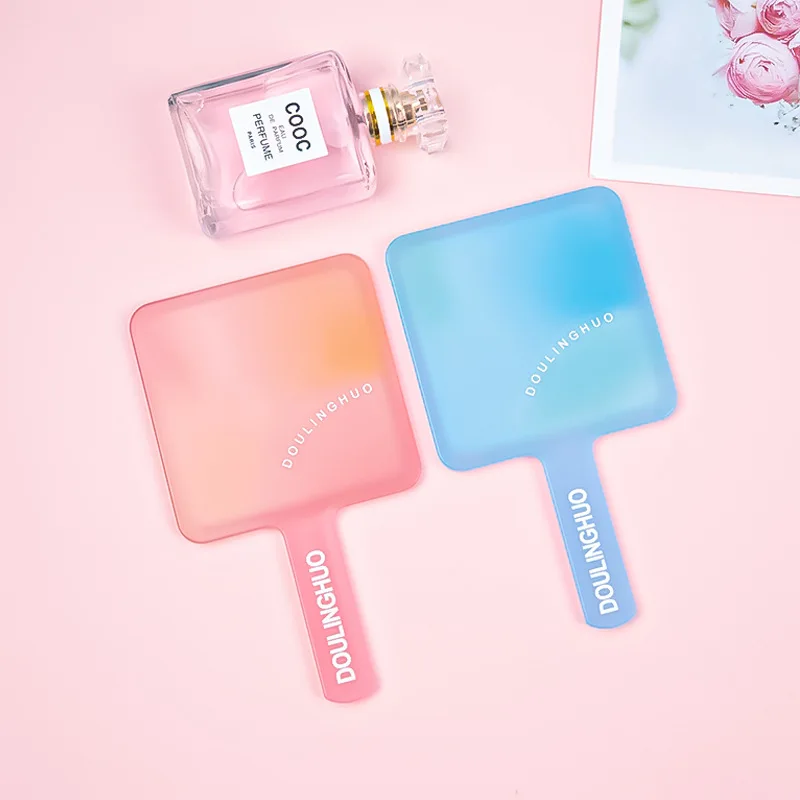 Specchio portatile quadrato traslucido Specchio per trucco portatile con cornice in plastica per borsa da tavolo, regalo da viaggio con stampa del logo