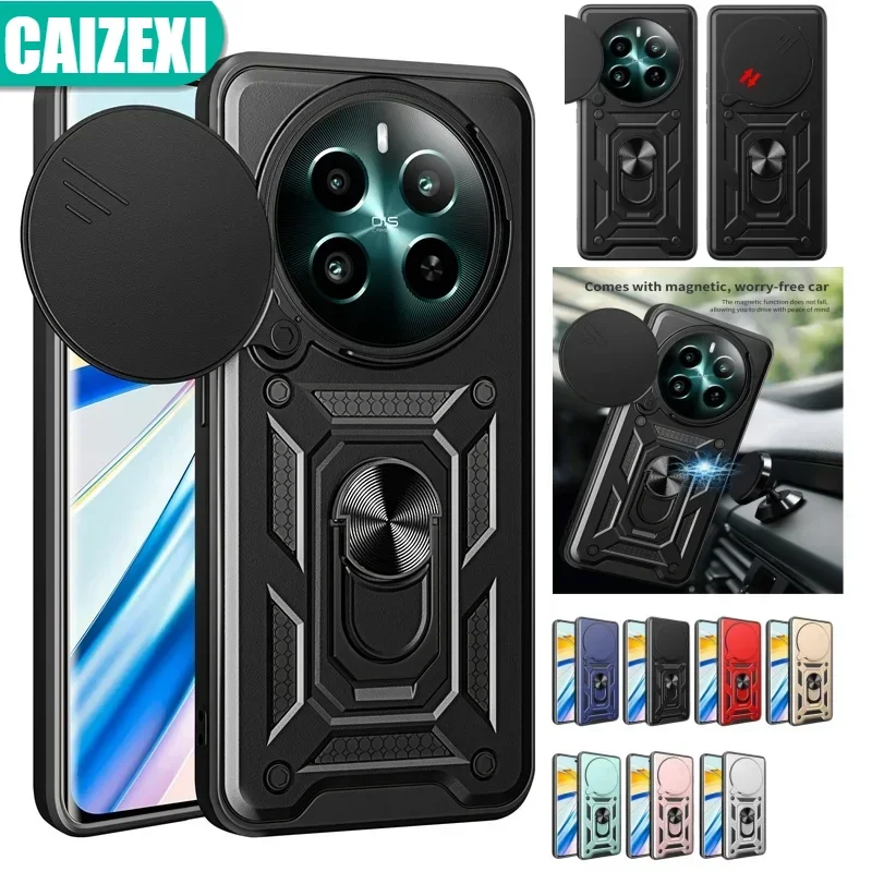 Armor Slide Camera Lens Protection Cover for Realme 12 Pro+ 12X 12+ Realme12 Pro Plus Car Magnetic Holder Ring Cases