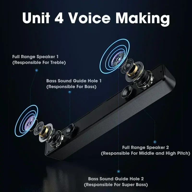 

For TV Subwoofer Wired Stereo Strong Bluetooth 4D Surround Speaker Home Theater Bass Sound System Computer Soundbar