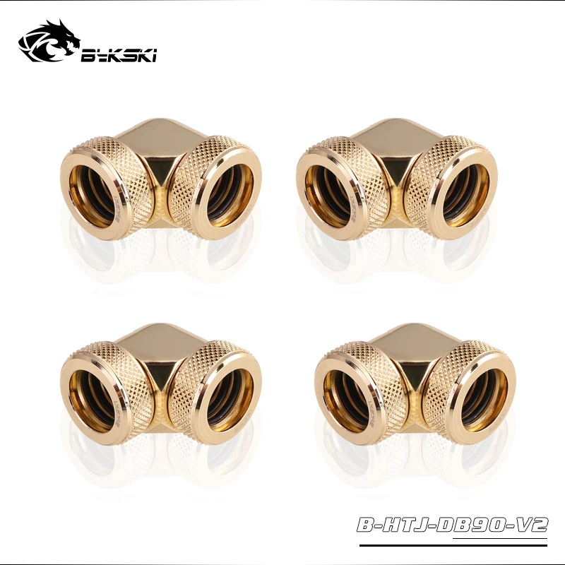 BYKSKI 4pcs/lots 90 Degree Fitting Use for OD14mm Hard Tube To Hand Compression Copper Connector Double OD14mm Interface