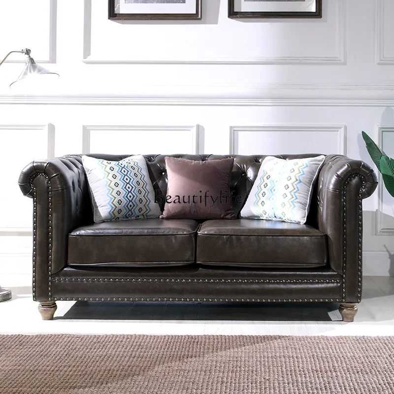

Simple American solid wood leather sofa Nordic light luxury leather sofa combination