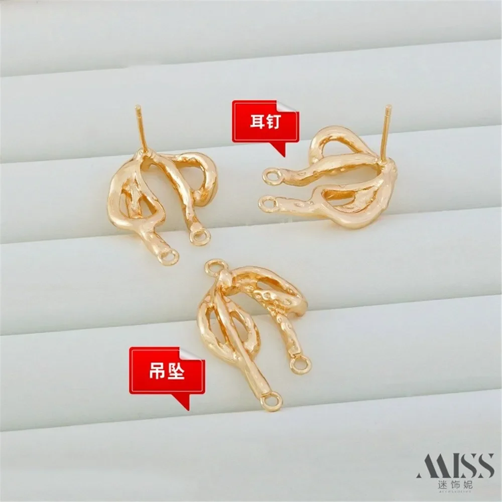 

14K Gold-Wrapped Ribbon Bow Double Pendant Earrings DIY Handmade Pearl Jewelry Accessories Hanging Earring Components