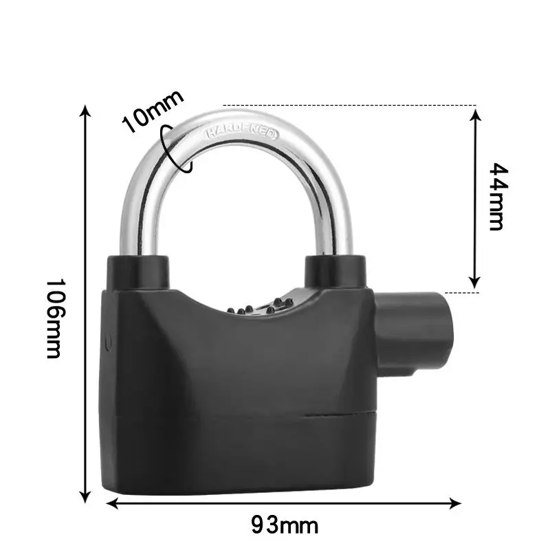 BBDHOME High Decibel Alarm Padlock Siren Anti-theft Waterproof Heavy Duty Material Black Long Beam For Bicycle Motorcycle Door