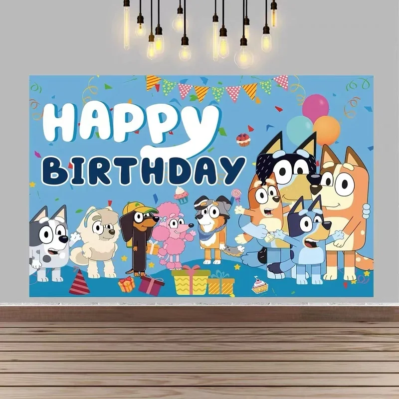 Bluey Moose Birthday Background Banner Anime Bluey Bingo Family 125x80cm Dekoracja urodzinowa dla dzieci Tło Tkanina