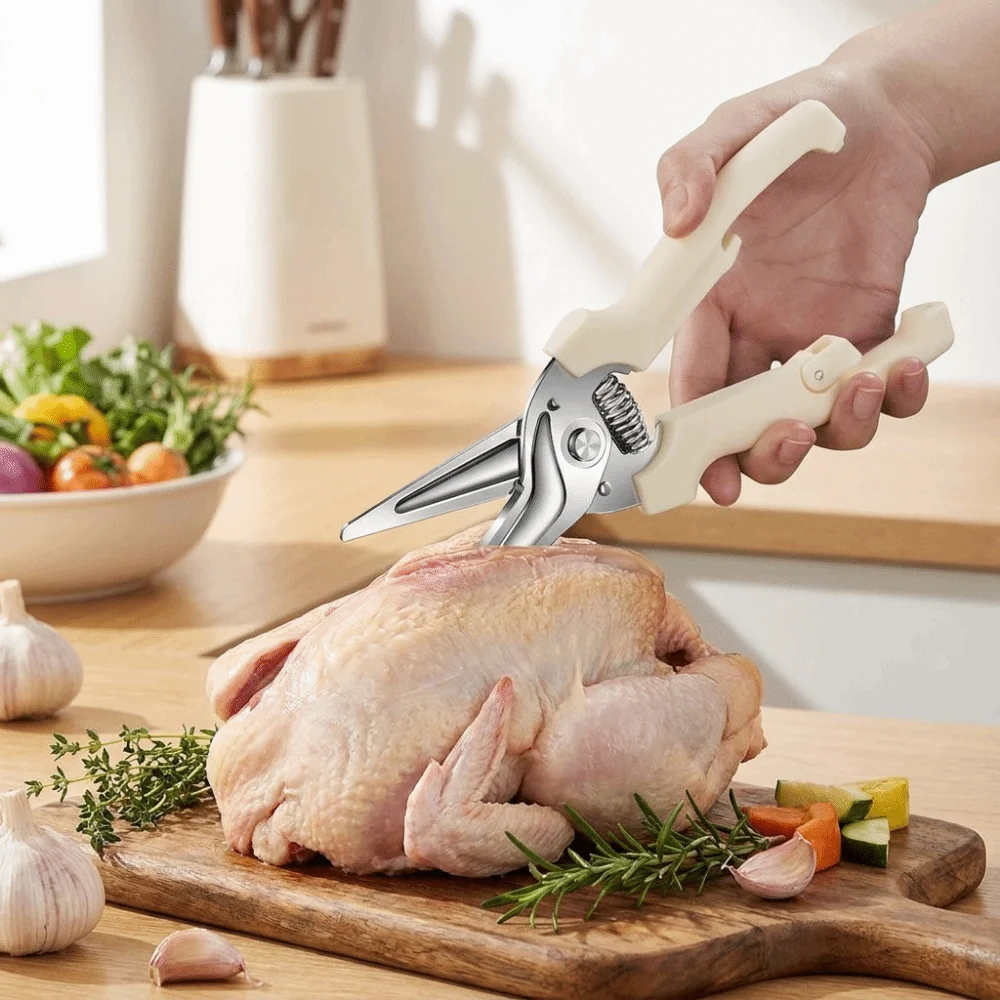 Multi-Functional Magnetic Kitchen Scissors Effort-saving Non-slip Handle Food Shears Spring Assisted with Holder