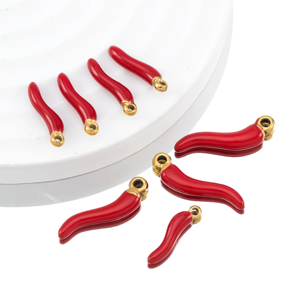5pcs 1.5/2cm gold plated stainless steel red chili pepper necklace pendant for diy jewelry making bracelet earrings charms