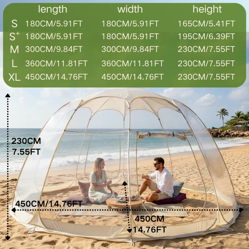 Clear Tent PVC Double Doors Ventilated Transparent Tent Pop Up 2-6 Person Outdoor Garden Camping Party