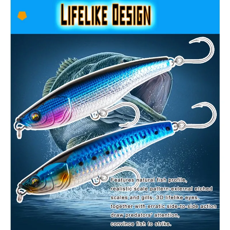 ALASICKA ABS البلاستيك قلم رصاص كبير غرق للتصيد البحري نوع الغرق الاصطناعي بطيئة غرق الطعم الثابت مشرق القصدير هوك واحد #2