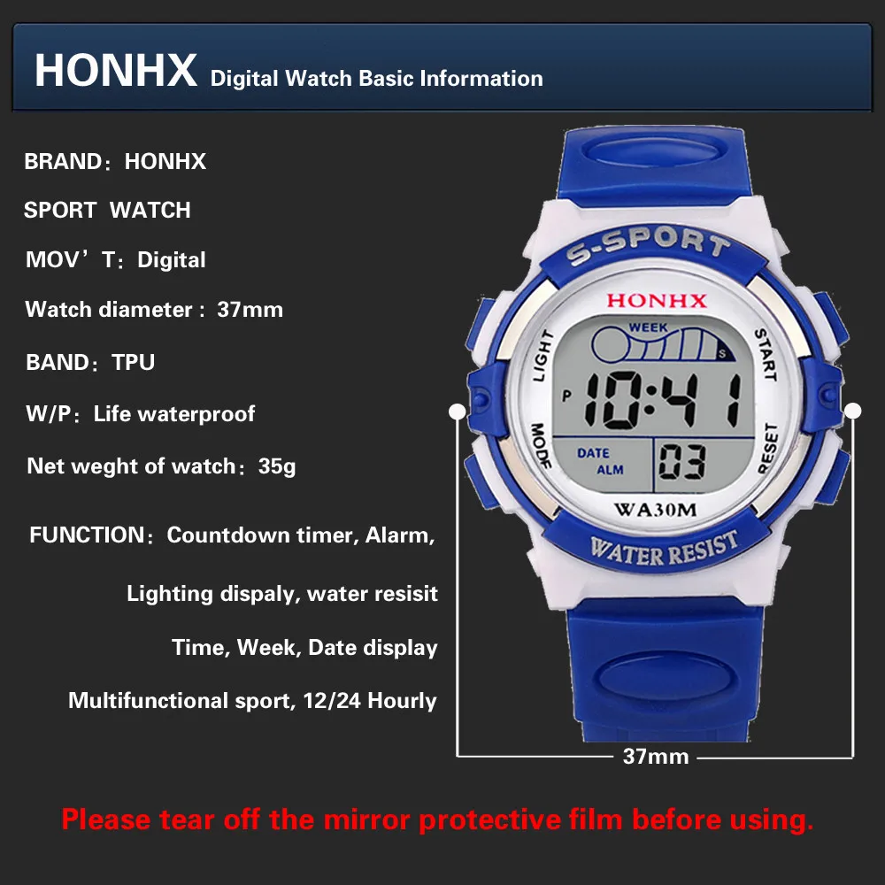 Waterproof Children Boys Digital LED Sports Watch Kids Alarm Date Watch Gift