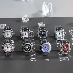 Wlp Mode Mini Quarzuhr Uhr Fingerringe für Männer Frauen Gummiband Punk Gothic Paar römischen Ring Schmuck Geschenk