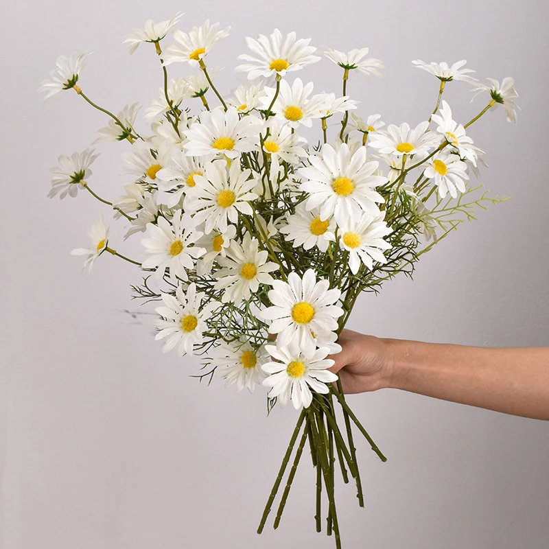 52cm White Daisy Artificial Flower 5 Heads Silk White Chamomile Fake Flower Bouquet DIY Home Garden Party Wedding Decoration