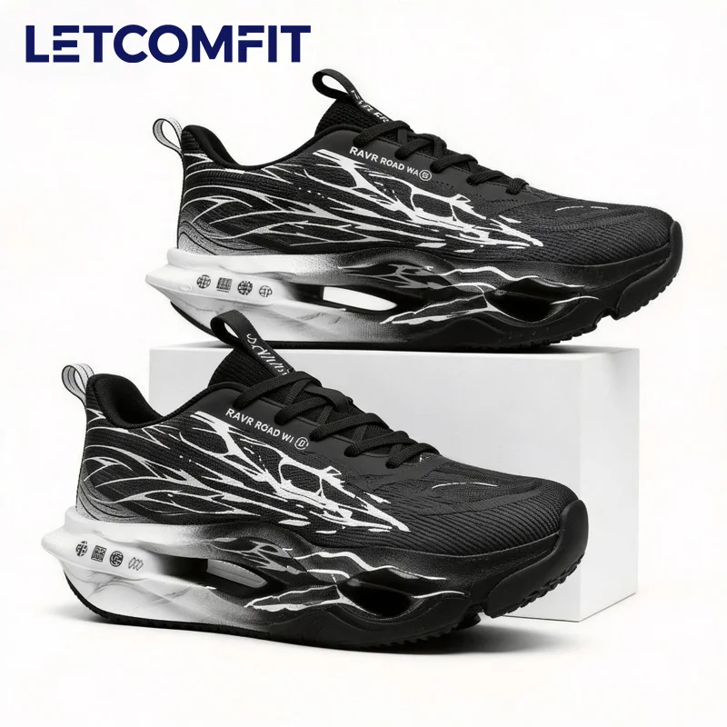 

Men's Carbon Plate Running Shoes Breathable Mesh Racing Sport Shoes Anti-Slip Rubber Foam Cushioning Sole for Marathon Training