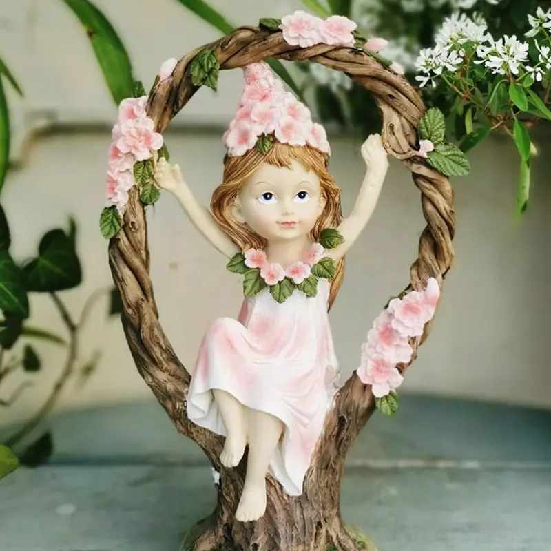 

Outdoor Garden Decoration Resin Desk Girl Fairy Courtyard Landscaping Gift Balcony Layout Decor Jardin Statues KR