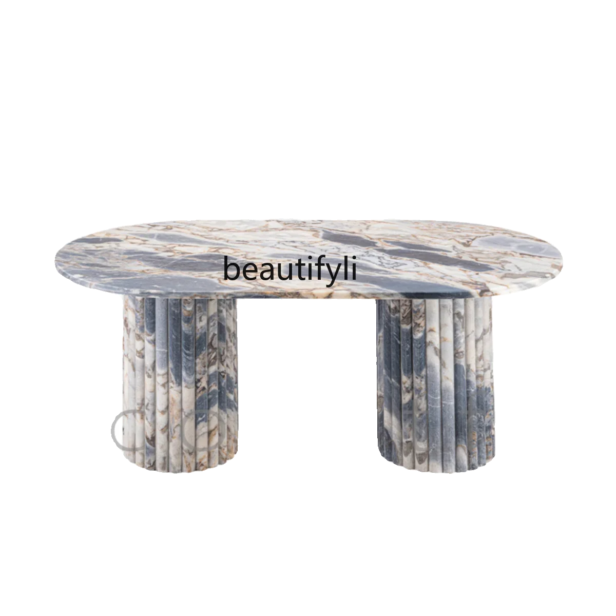 

Designer simple natural elephant white marble coffee table light luxury small apartment oval coffee table